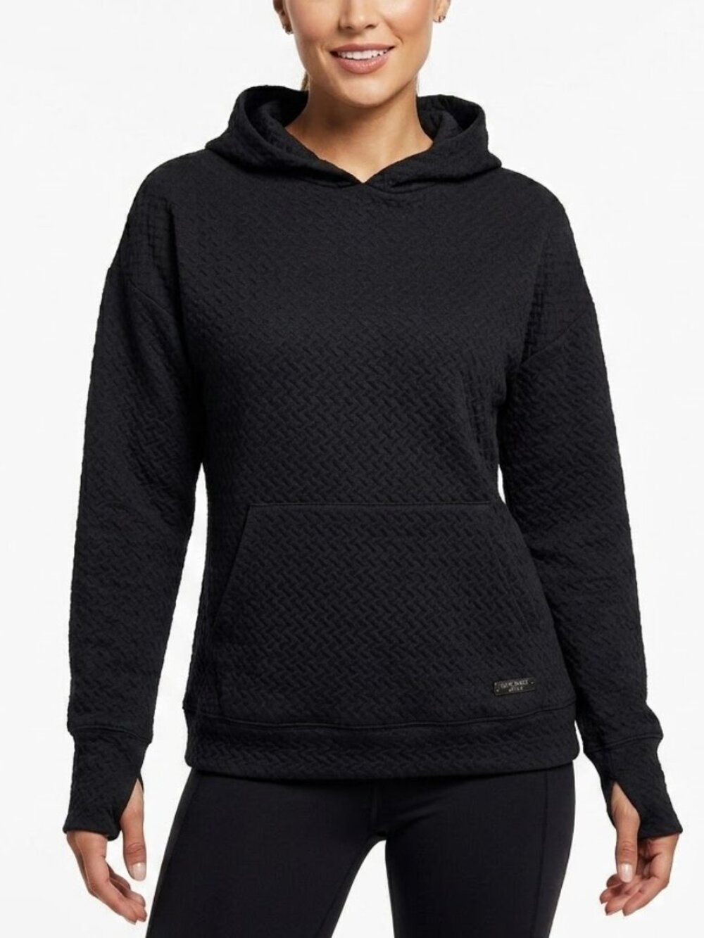 Nine West Active Gorpcore Textured Quilted Black Hoodie Pullover Sz Small